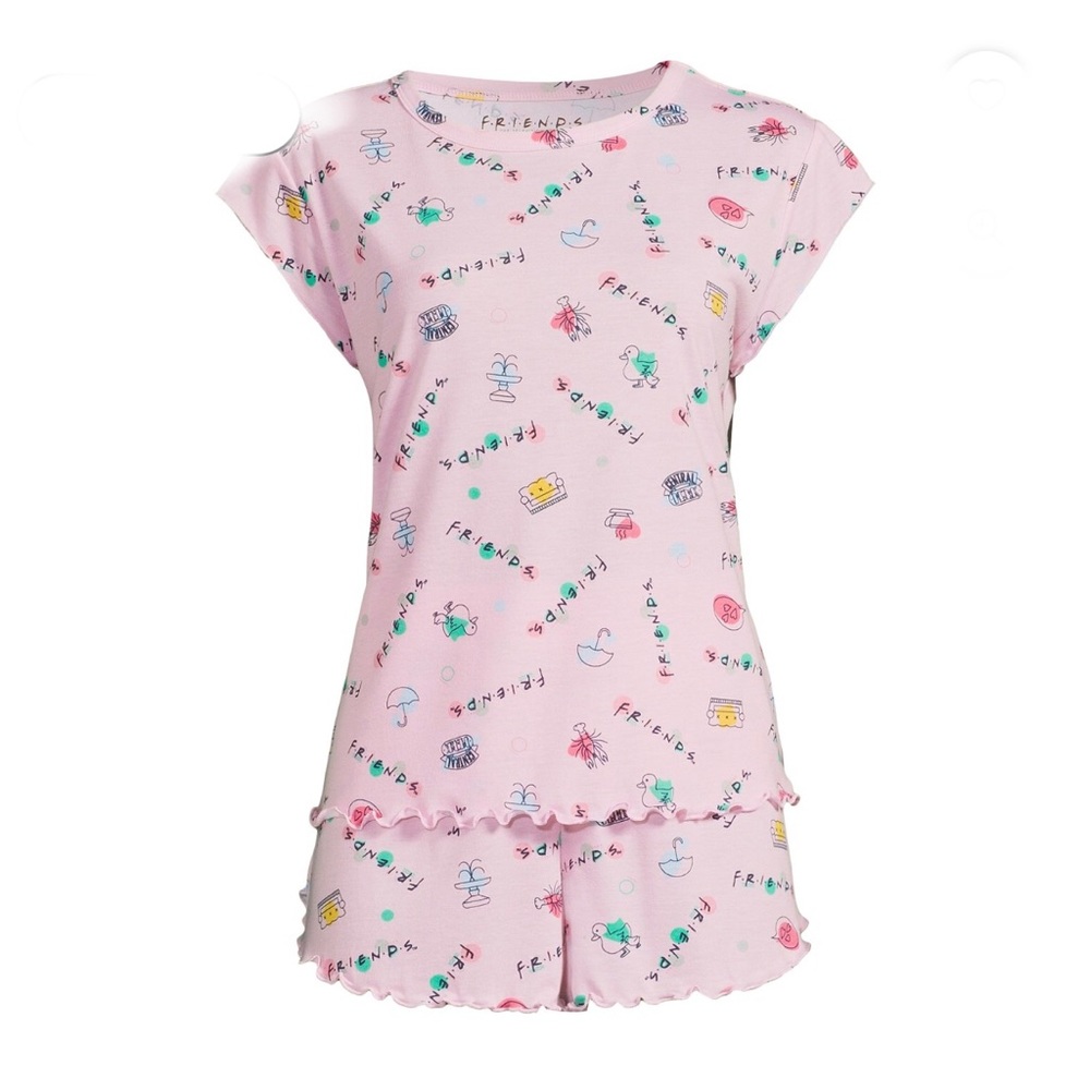 Friends show pink cotton 3piece tshirt‎ shorts and socks pajama set size XS 0/2